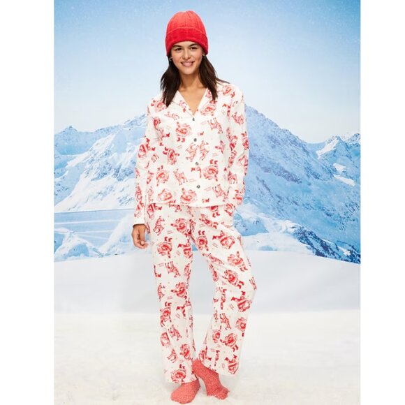 Old Navy 100% cotton Flannel Pajama 2-piece set in red/white, NWT, size Medium - Picture 2 of 8